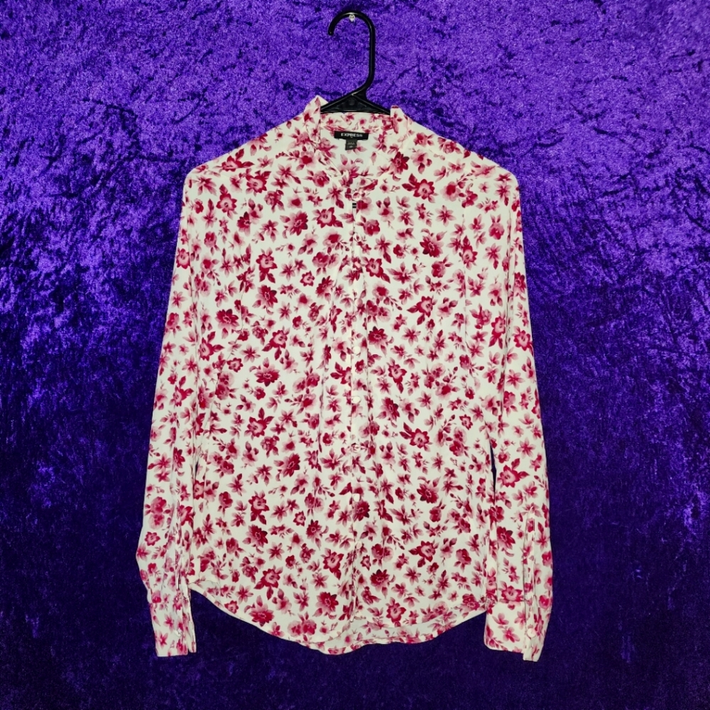 Express Pink Floral Long Sleeve Blouse XS